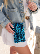 Etui Téléphone Sequins bleu turquoise/éponge bleu