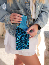 Etui Téléphone Sequins bleu turquoise/éponge bleu