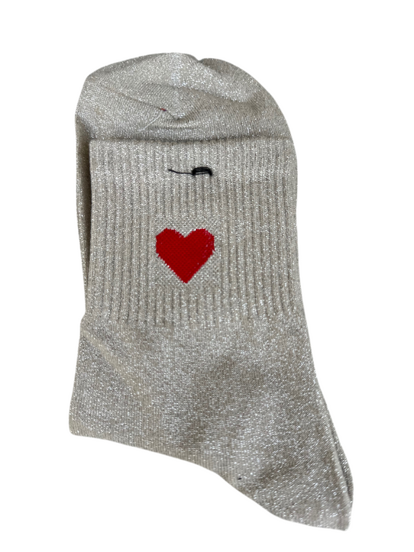 Chaussettes  beiges pailletées "cœur"