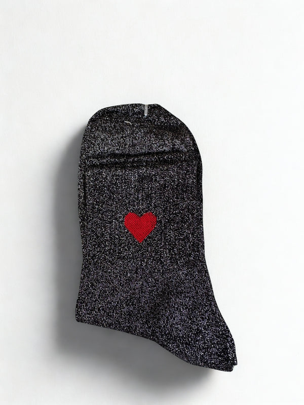 Chaussettes noires pailletées "cœur"
