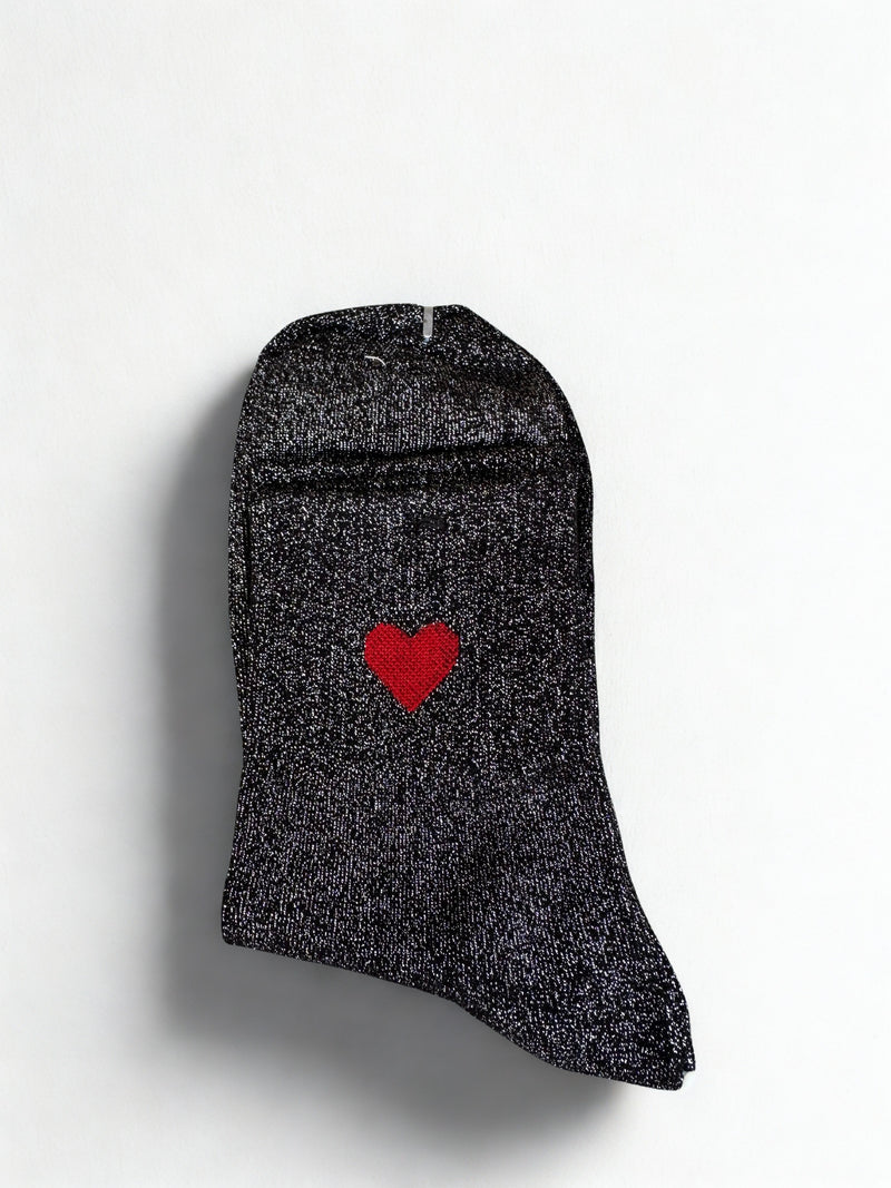 Chaussettes noires pailletées "cœur"