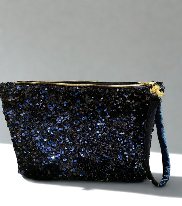 Pochette Eden Sequins Bleu marine /velours