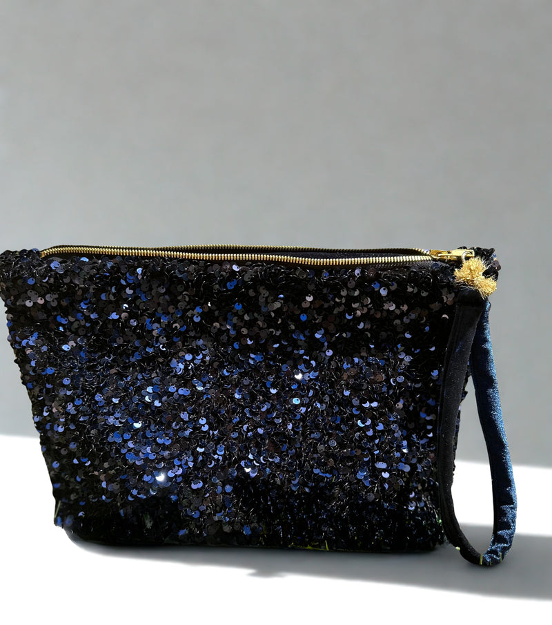 Pochette Eden Sequins Bleu marine /velours