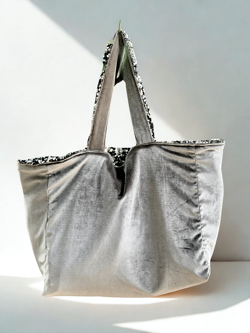 Cabas XL Sequins Argent / Velours