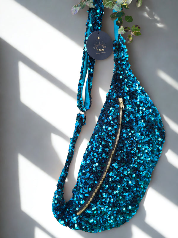 Sac Banane Sequins turquoise