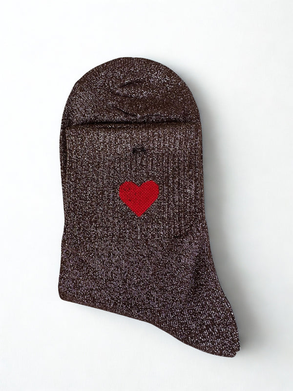 Chaussettes  chocolat pailletées "cœur"