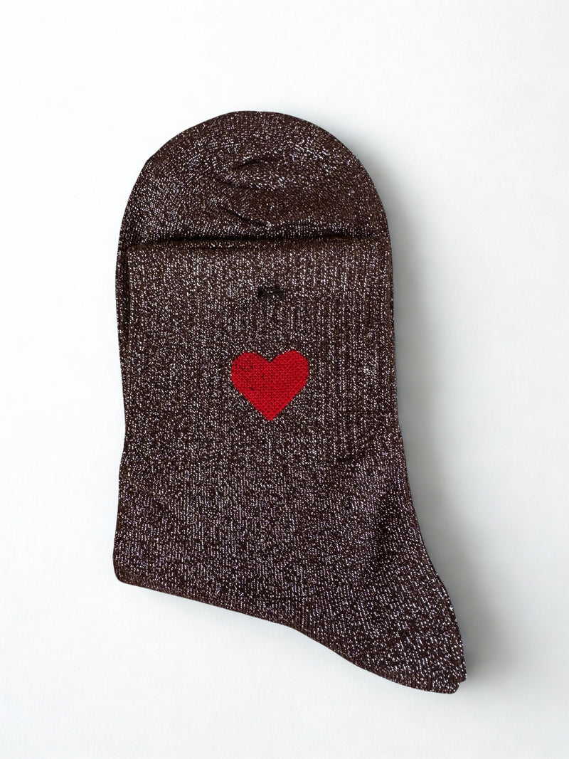 Chaussettes  chocolat pailletées "cœur"