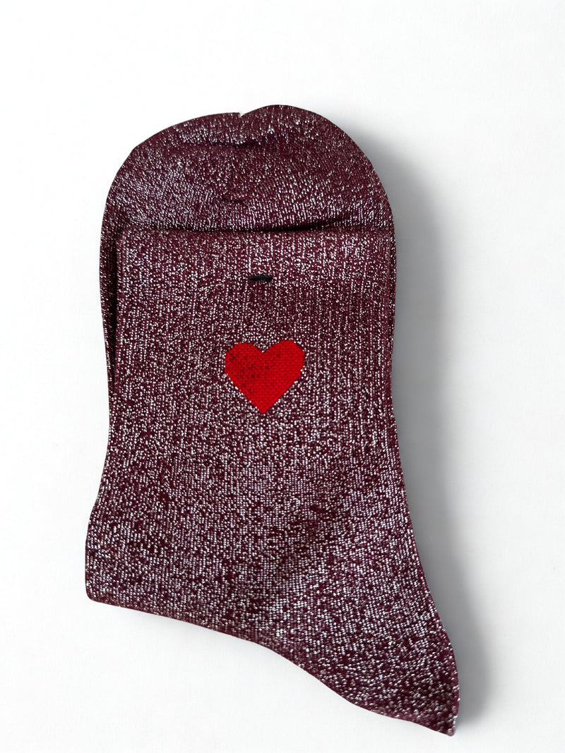 Chaussettes bordeaux pailletées "cœur"