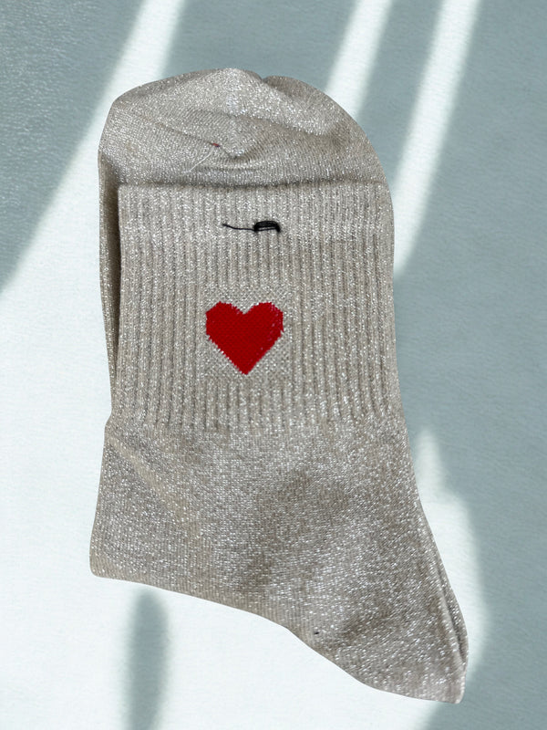 Chaussettes  beiges pailletées "cœur"
