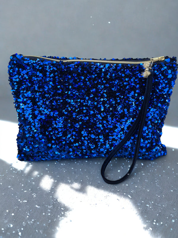 Pochette Celia GM Sequins Bleu  /Velours