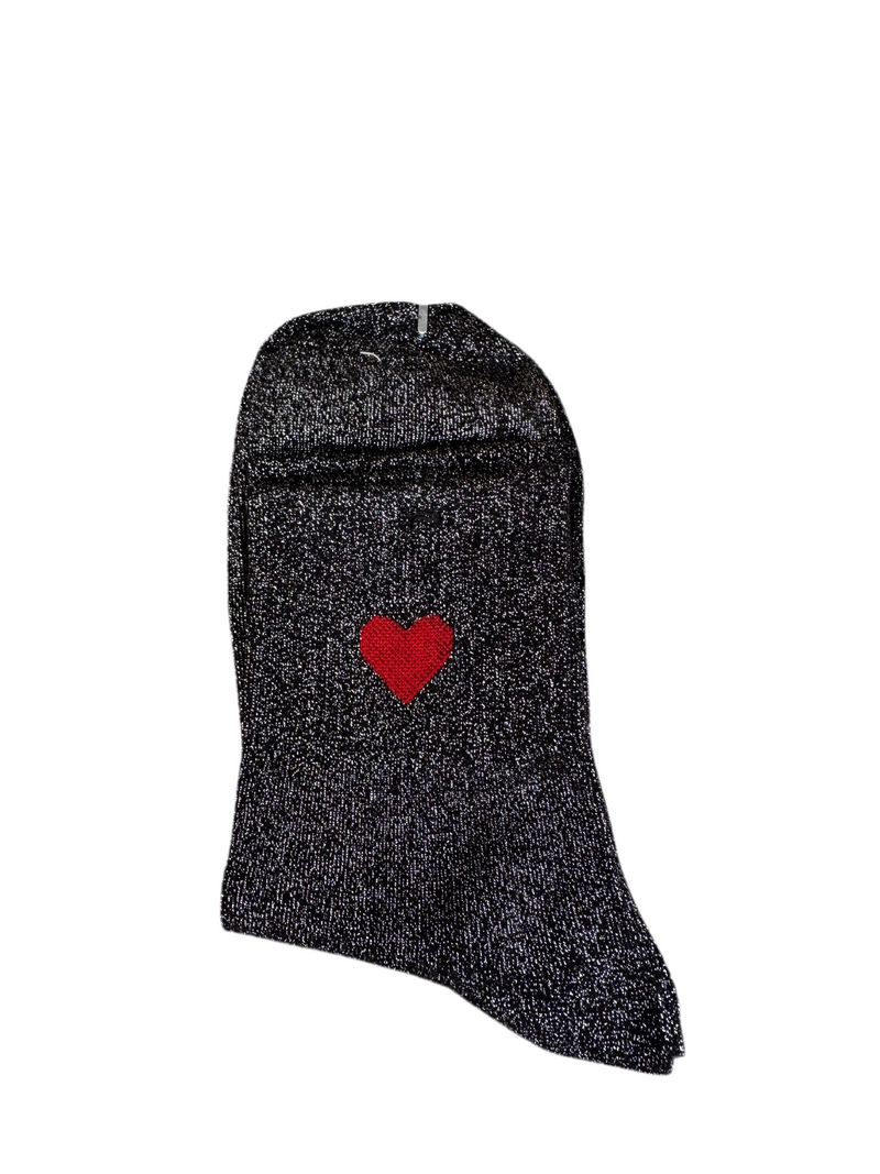 Chaussettes noires pailletées "cœur"