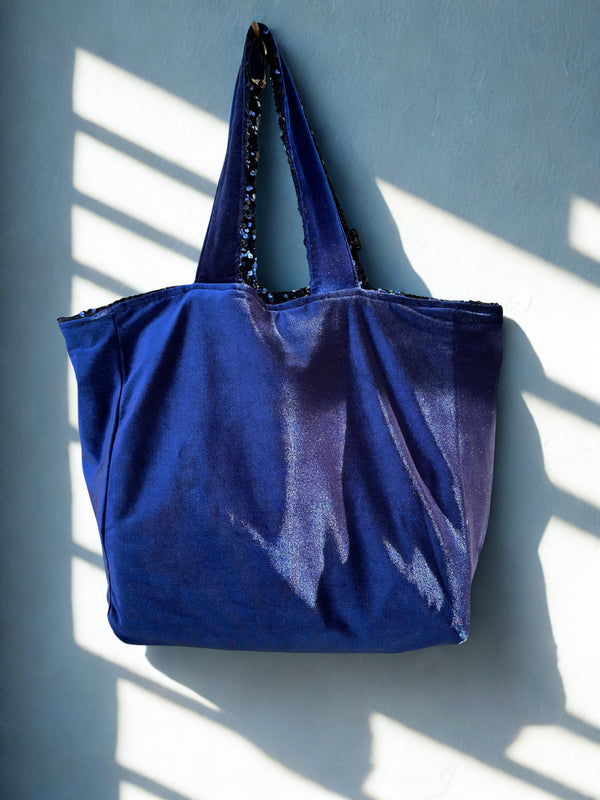 Cabas Sequins Bleu marine / Velours