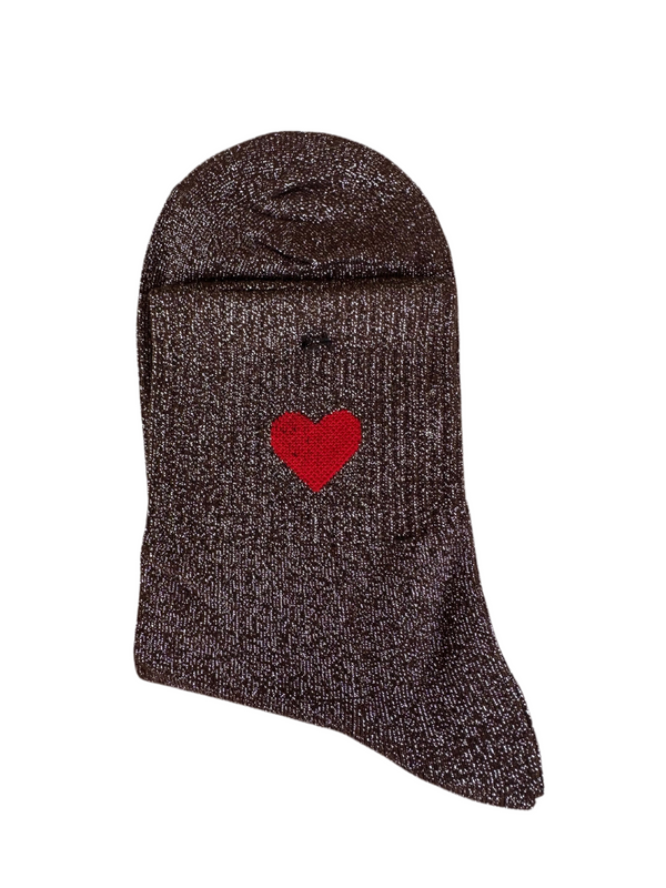 Chaussettes  chocolat pailletées "cœur"
