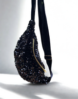 Mini sac banane à sequins LILOU noir avec fermeture zippée