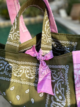 Cabas Bandana Kaki/Rose